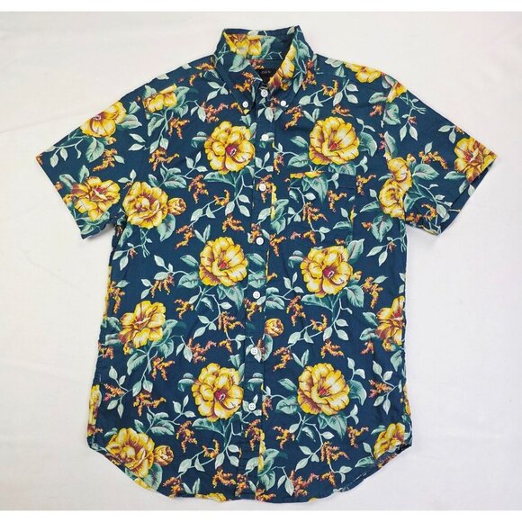 J. Crew Size Small Mens Blue Floral Short Sleeve Button Down Cotton Shirt - Picture 1 of 10